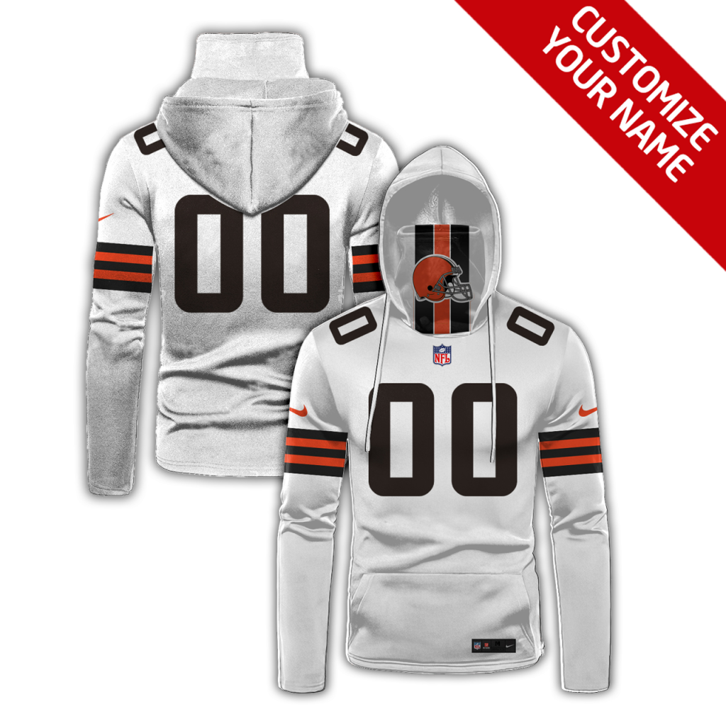 Men's Cleveland Browns 2020 White Customize Hoodie Mask